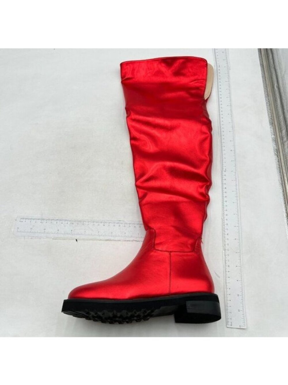 Over the Knee High Boots for Women Sexy Zipper Round Toe Low Chunky Heel Red